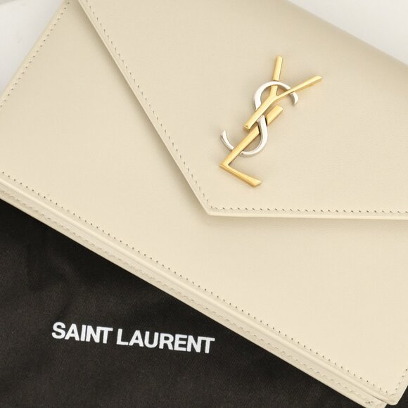 YSL Saint Laurent Envelope Leather Wallet on Chain, Crossbody/Clutch, White - Picture 13 of 13